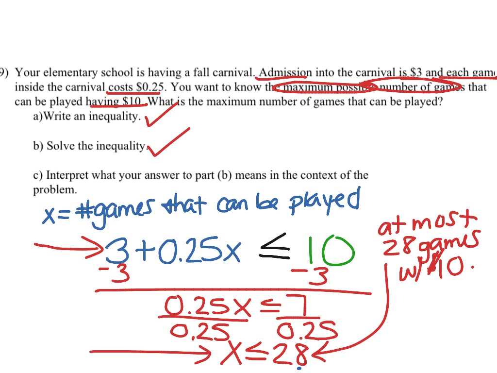 Topic - inequality word problems | ShowMe Online Learning - Worksheets