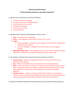Infection Control Worksheet - Infection Control Worksheet Please ...