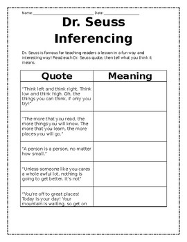Dr. Seuss Inference Practice