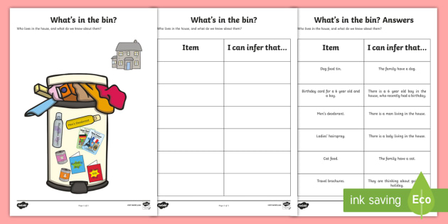 Whats In The Rubbish Making Inferences Activity 
