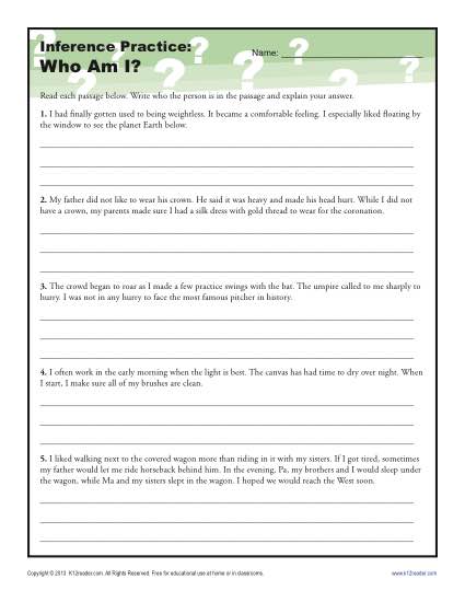 Who Am I? | Inference Worksheet for 4th and 5th Grade