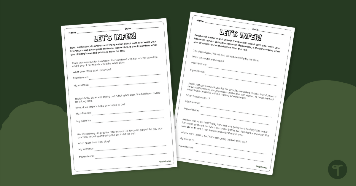 Lets Infer! Reading Worksheet | Teach Starter