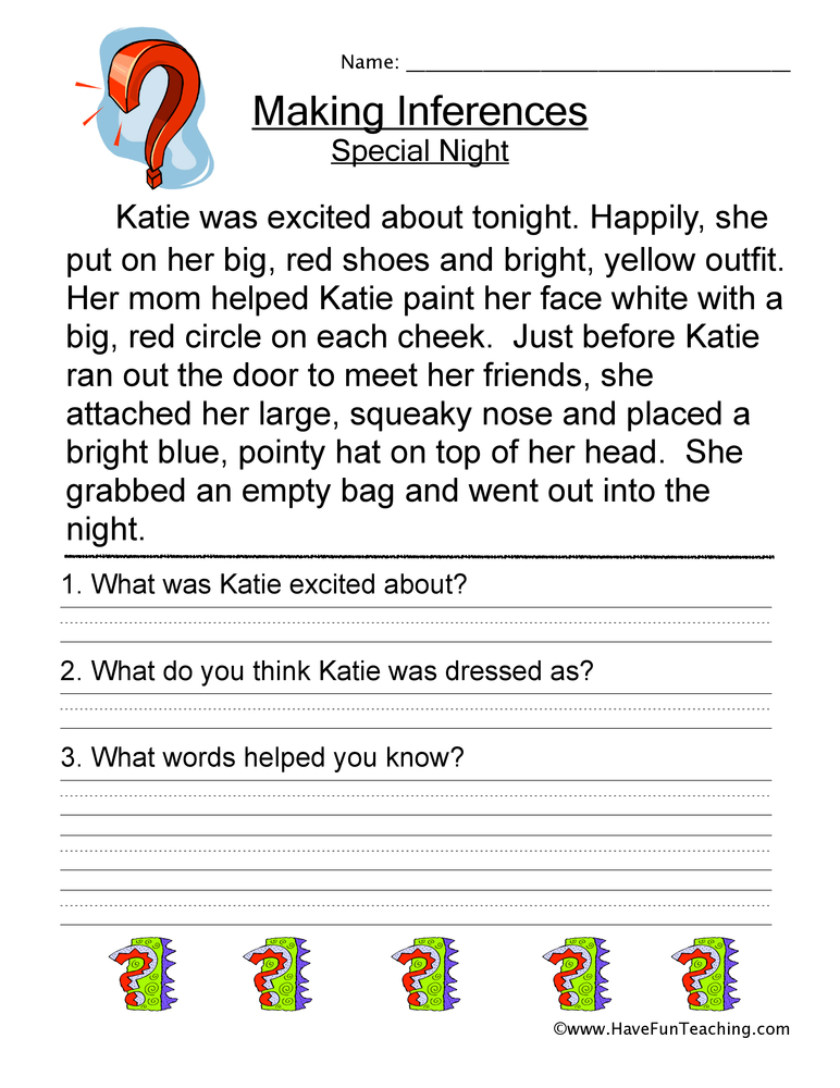 Making Inferences Special Night Worksheet