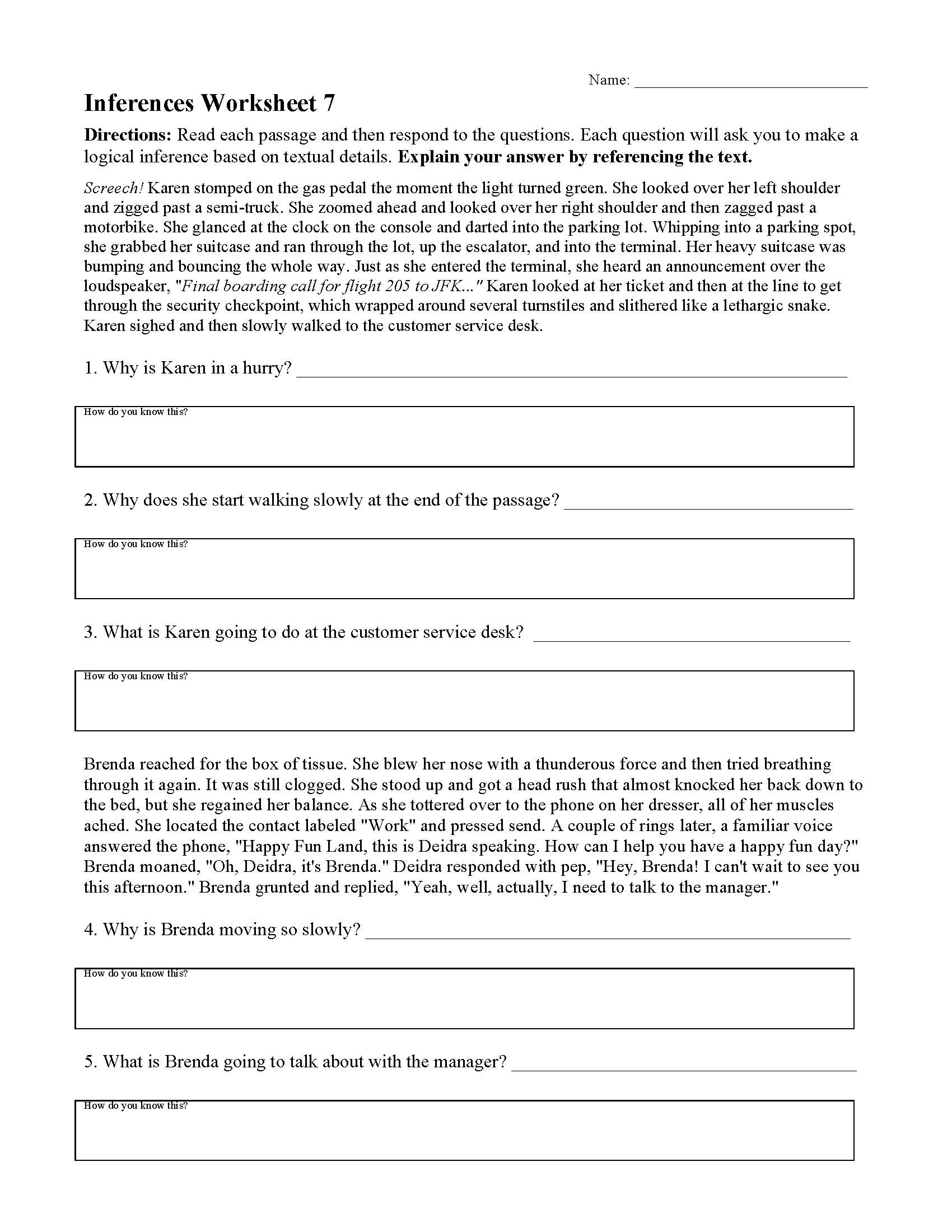 Inferences Worksheet 7 | Reading Activity