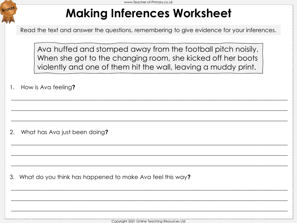 Making Inferences - Worksheet | English Year 3