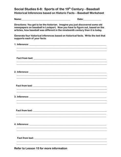 Grade 6-8 LA Lesson 15 Baseball Inferences Worksheet--pdf