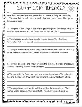 inference worksheet for 5th graders