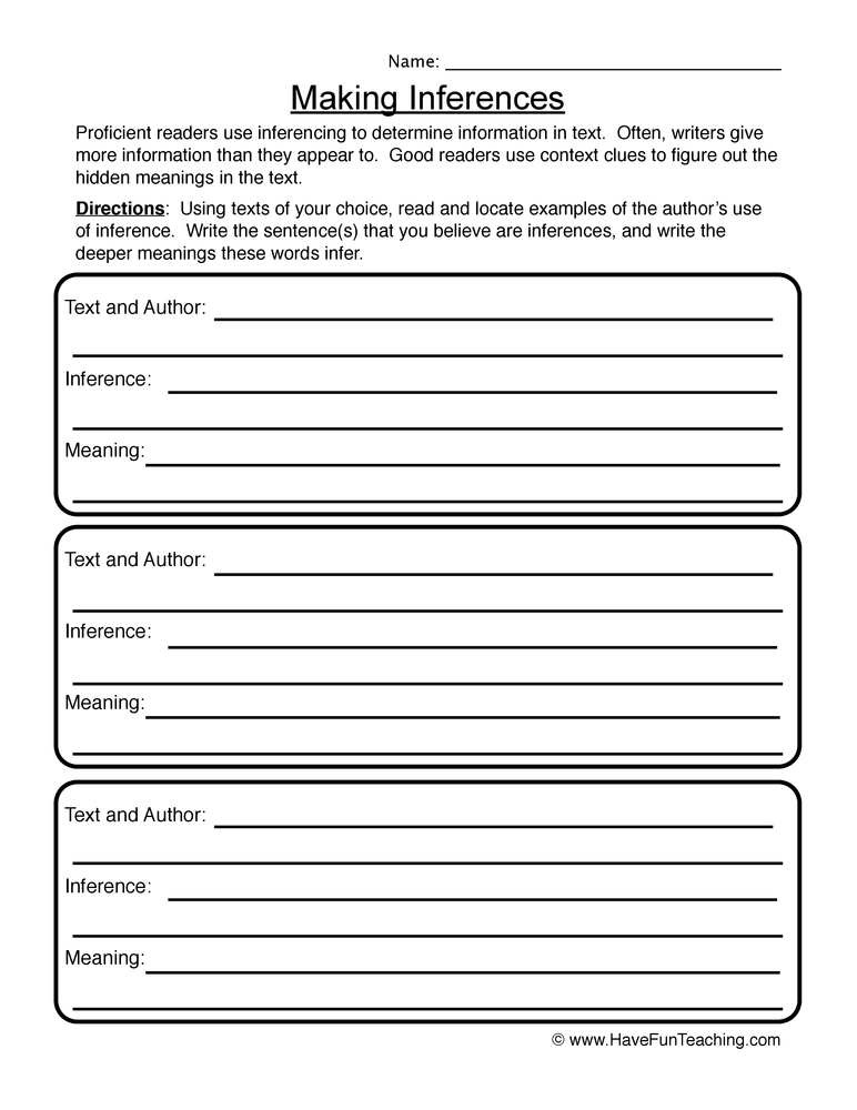 Inference Recording Worksheet  