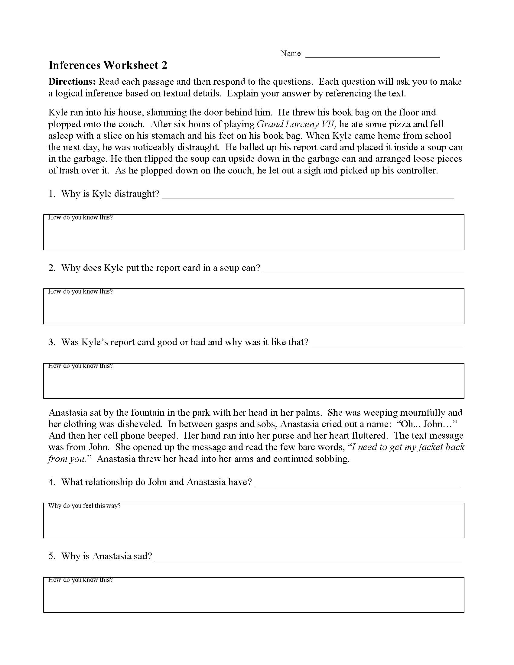 Inferences Worksheet 2 | Reading Activity