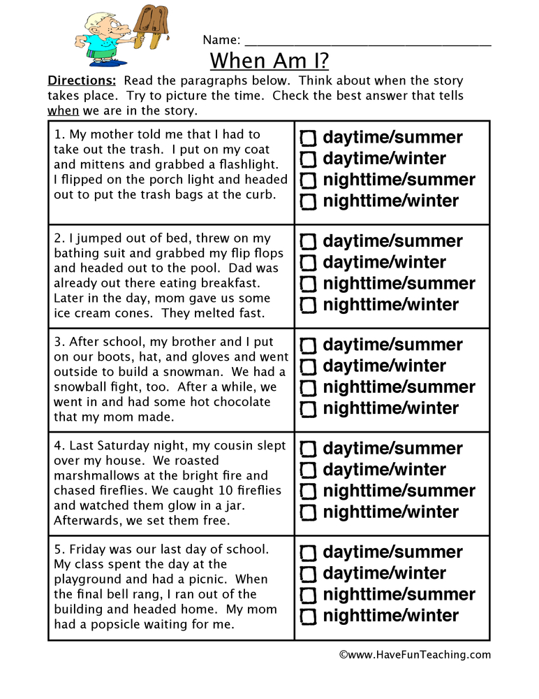 Time Inferences Worksheet  