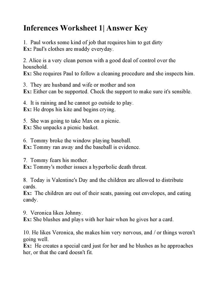 This is the answer key for the Inferences Worksheet 1. | Inference ...