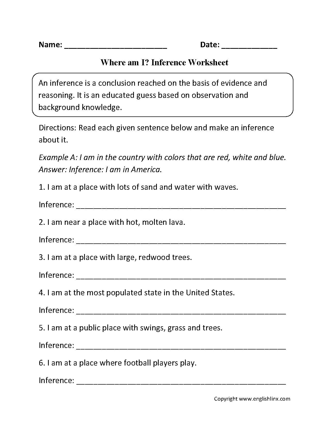 Where am I? Inference Worksheets | Inferencing, Inference, Making ...