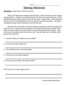 Making Inferences (6) Worksheet for 2nd - 5th Grade | Lesson Planet