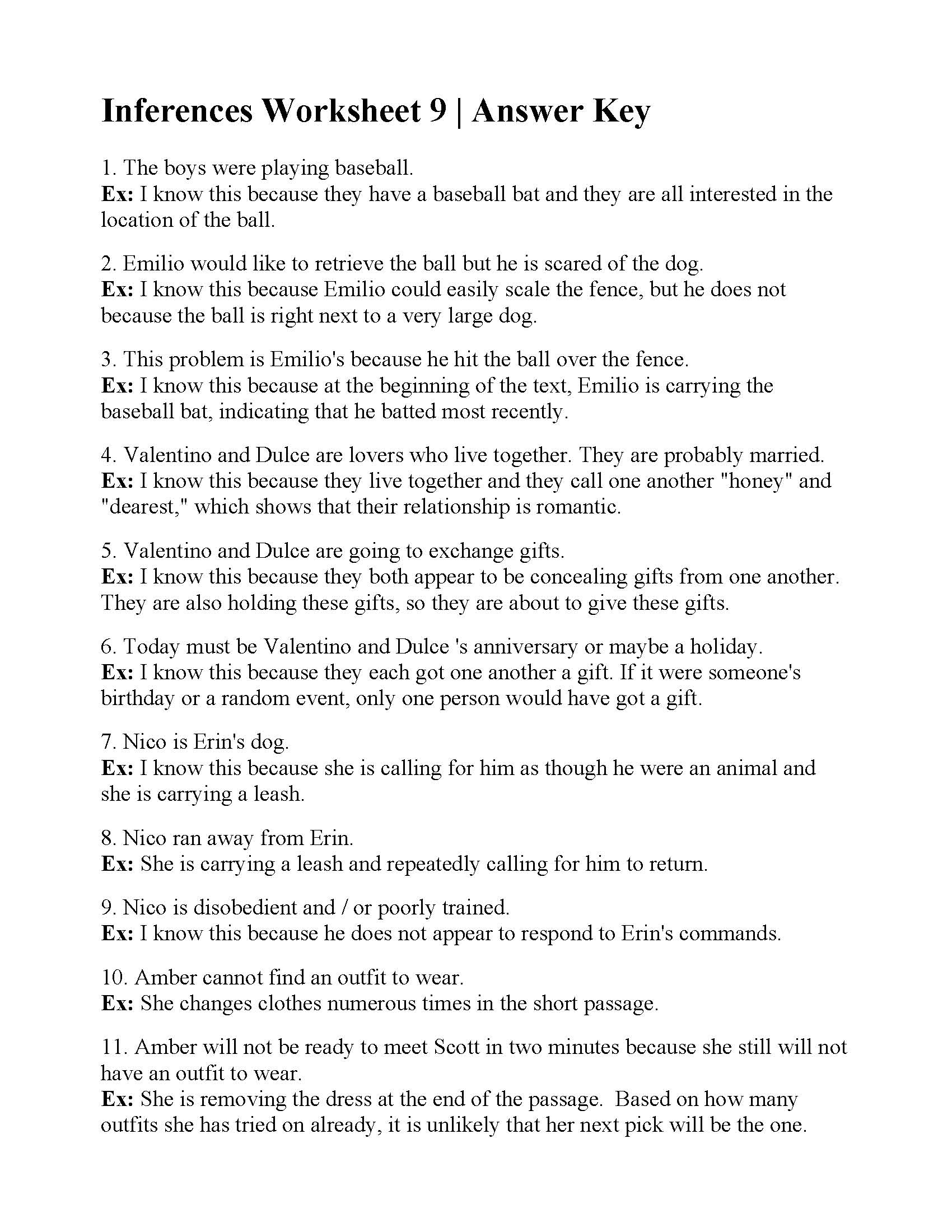 Inferences Worksheet 9 | Reading Activity
