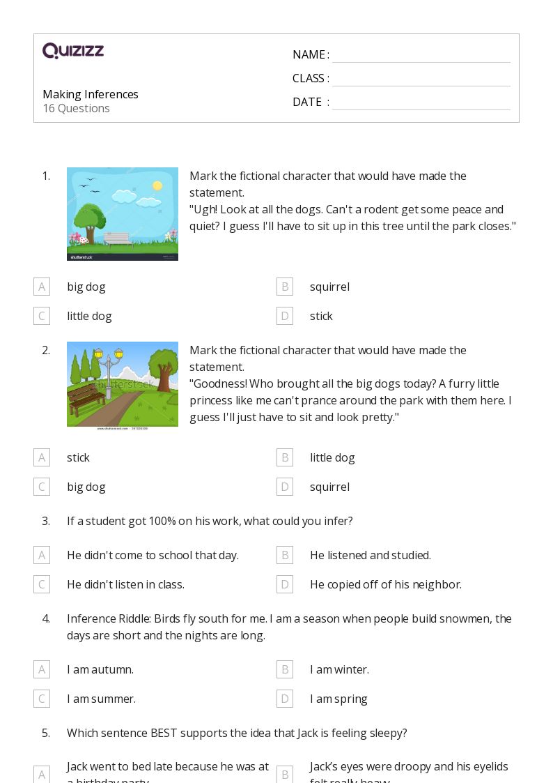 50  Making Inferences worksheets for 2nd Class on Quizizz Free