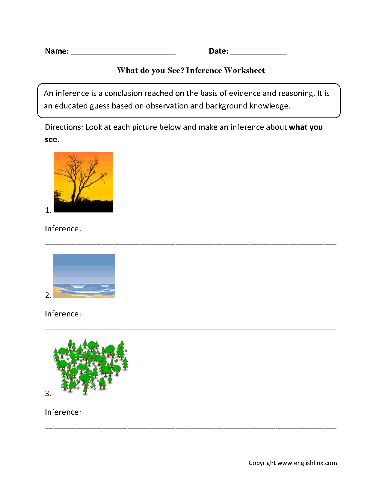 Inference Worksheets | What do you See? Inference Worksheets
