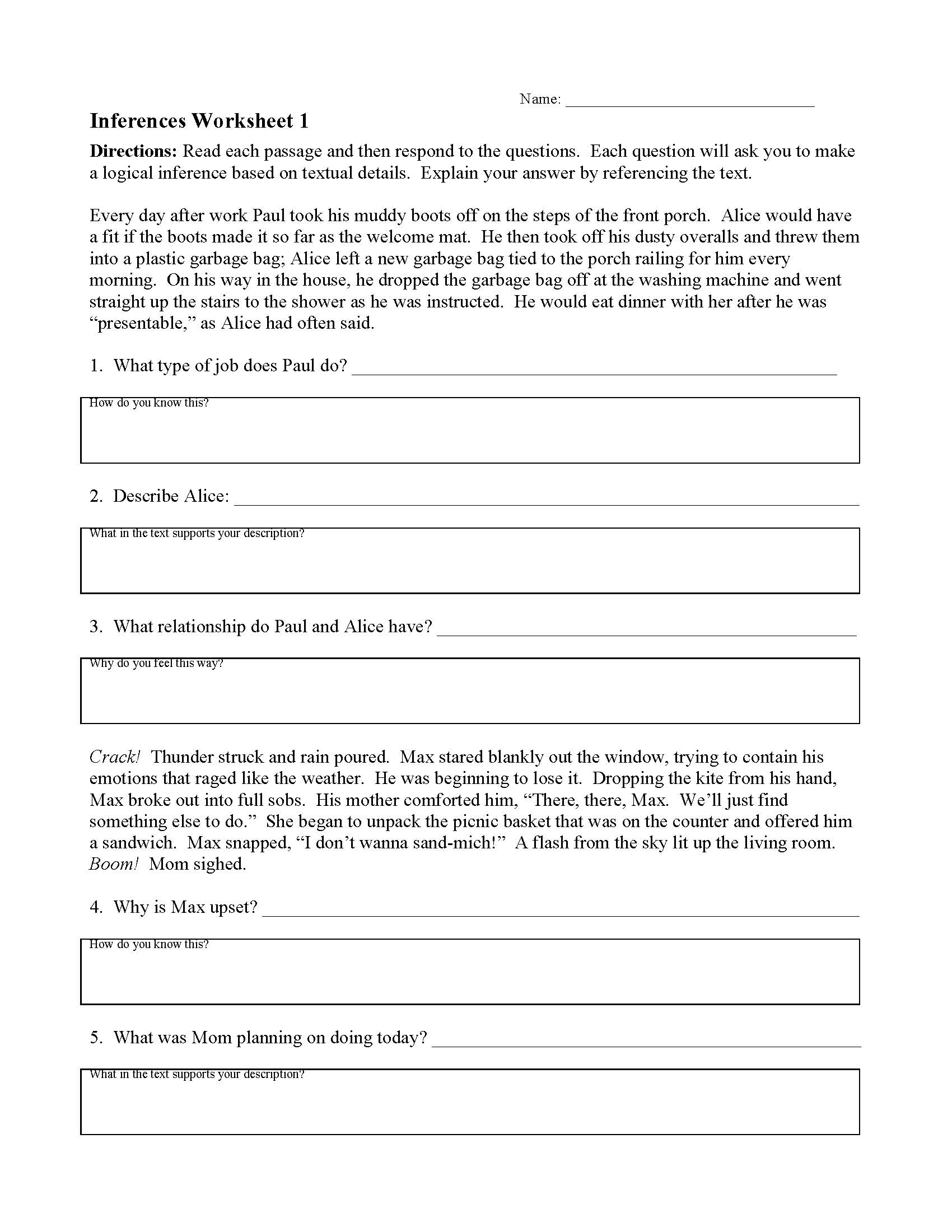 Inferences Worksheets | Reading Activities
