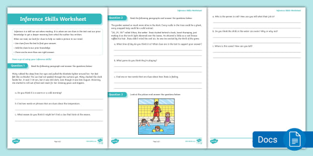 Reading Comprehension Skills: Inference Worksheet (Year 3-4)