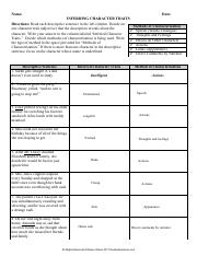 inferring character traits worksheet answers