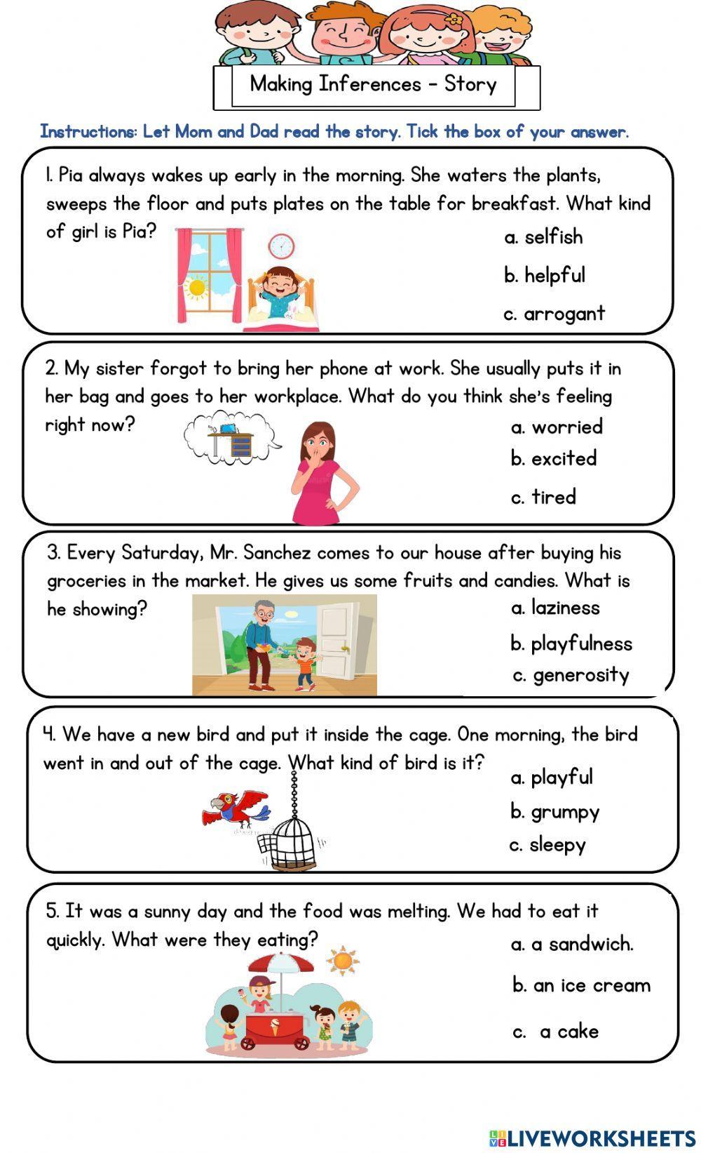 Day 1 Formative Assessment- Making Inferences worksheet | Live ...