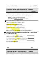 Infinitives and Infinitive Phrases 1 1 .doc - Name: Jasmine ...
