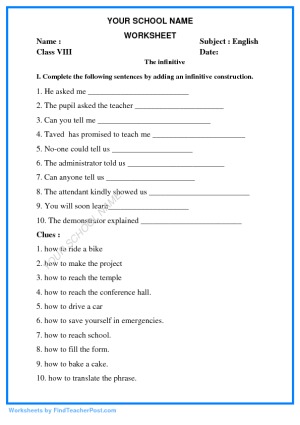Infinitive | Find Teacher Post Worksheets