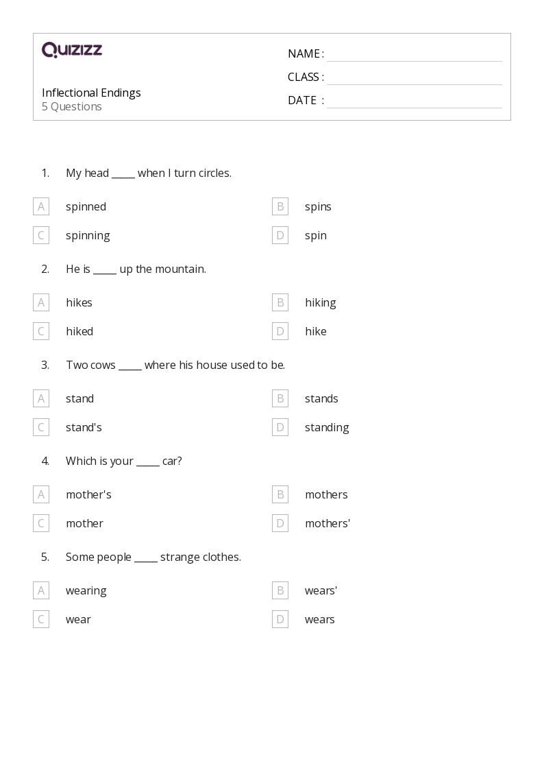 50+ Inflectional Endings worksheets on Quizizz | Free &  Printable