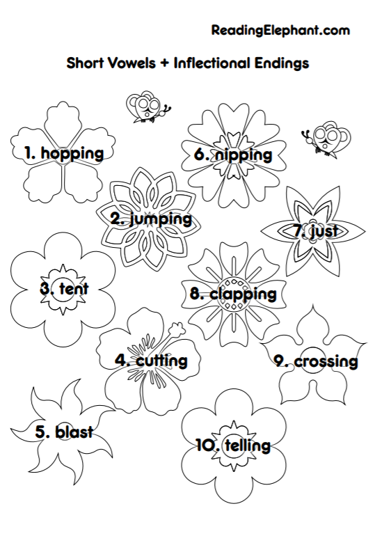 Inflectional Ending /ing/ Worksheet - Reading Elephant