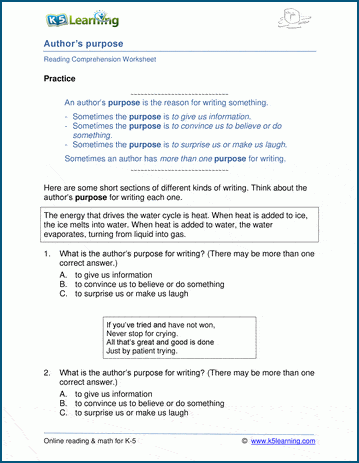Authors Purpose Worksheets | Worsheets library