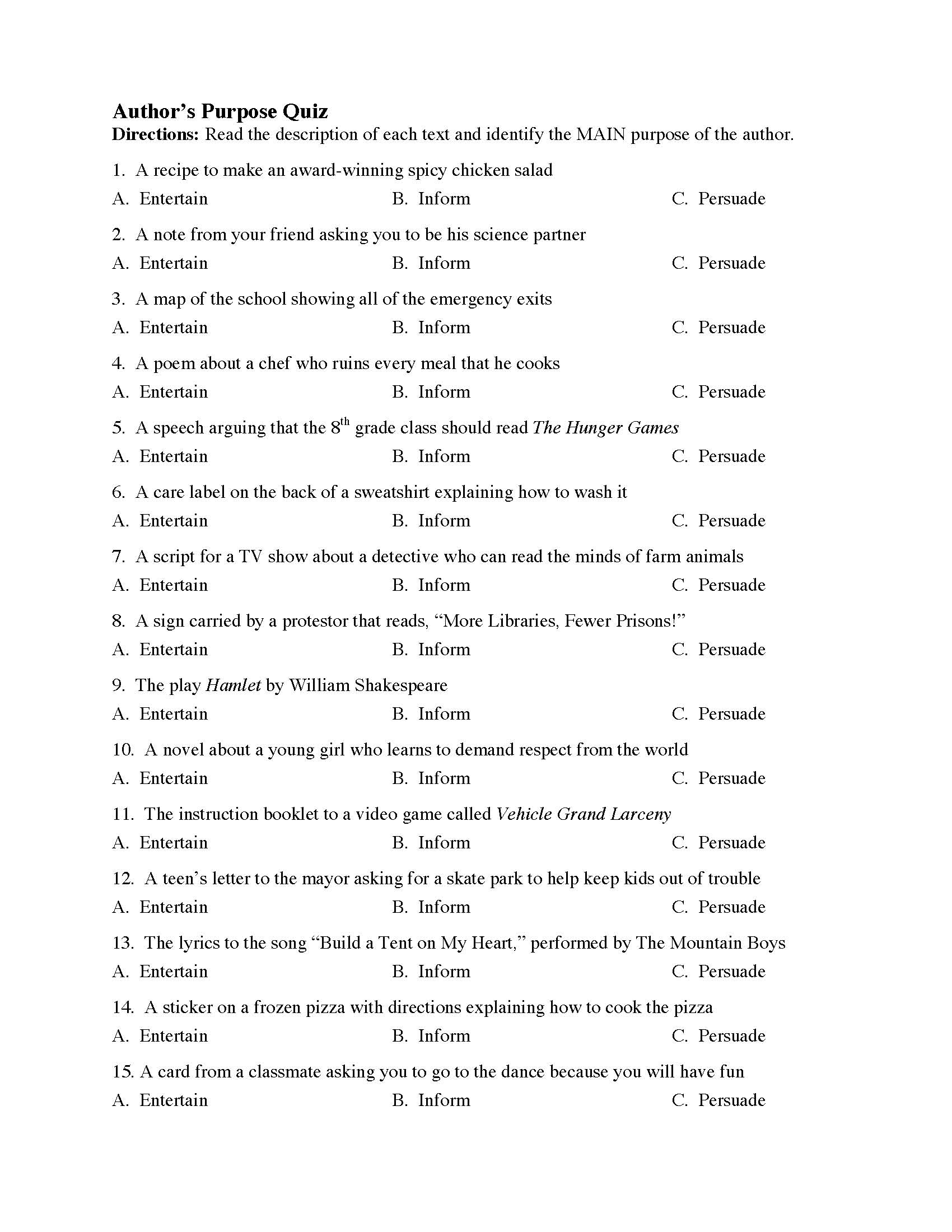 inform authors purpose worksheet