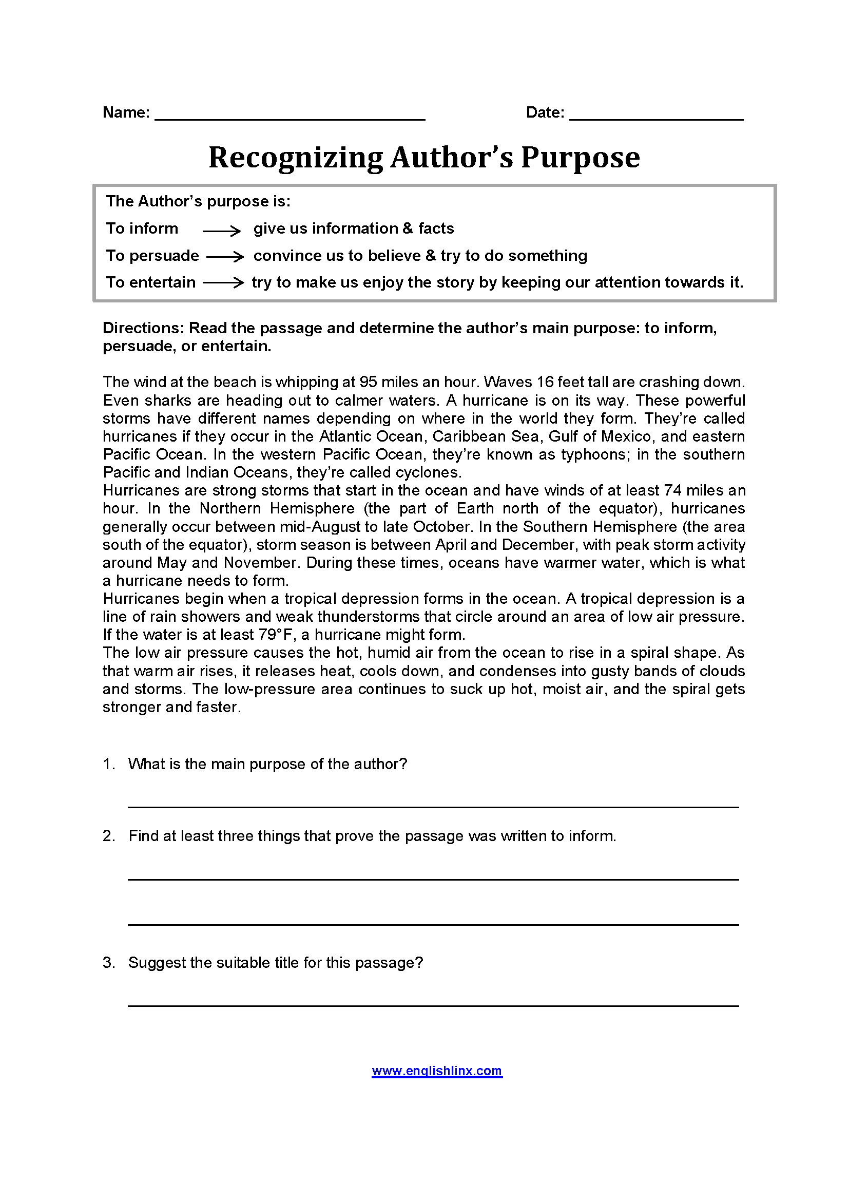 worksheets library | Authors Purpose Worksheets
