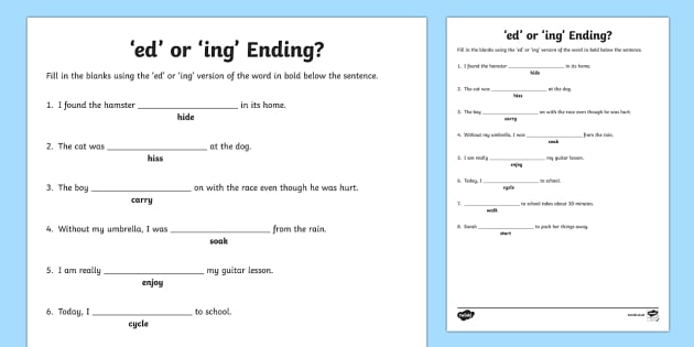 Adding -ed and -ing to verbs Worksheet | Primary English
