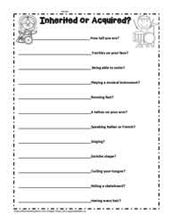 inherited traits worksheet 4th grade