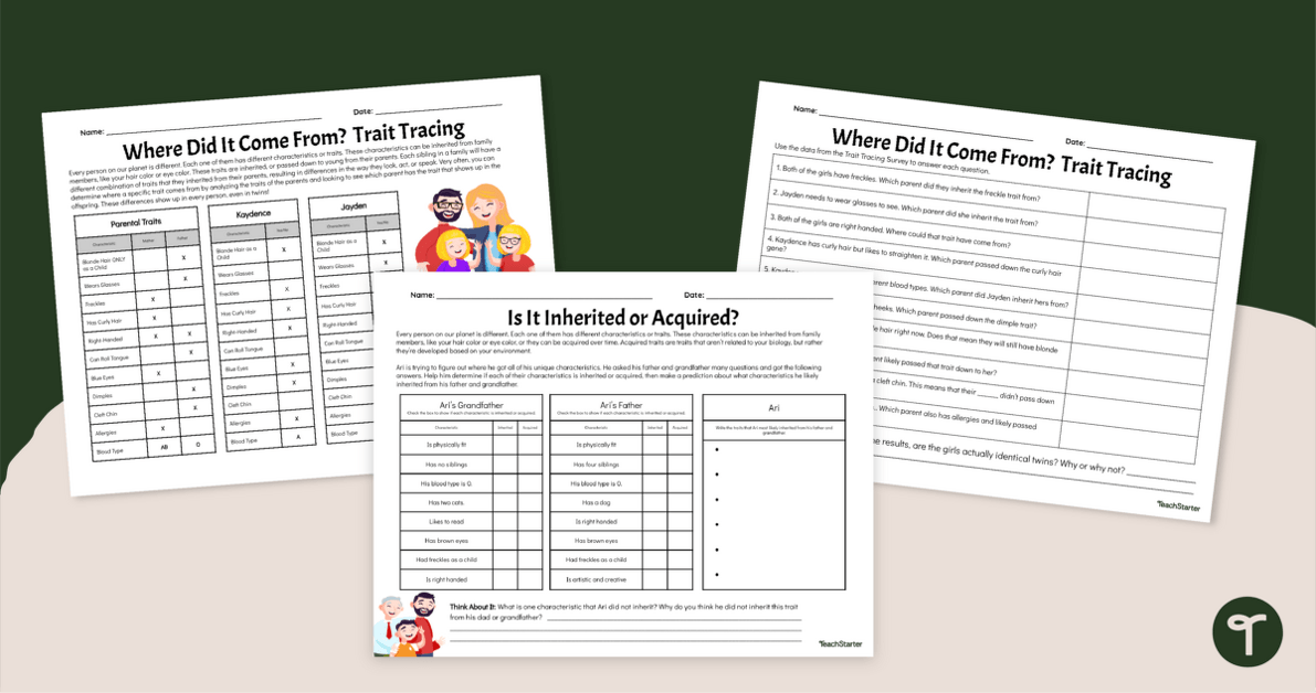 Is It Inherited or Acquired? Traits Worksheets | Teach Starter