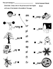 Initial Consonant Blends Match Worksheet for 1st - 3rd Grade ...