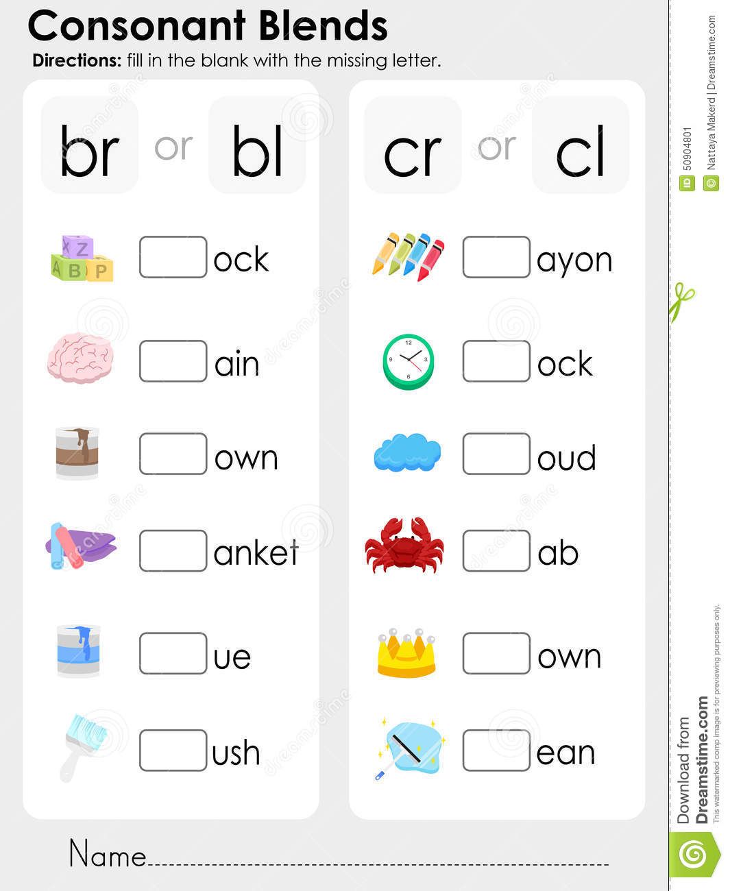 Consonant Blends : Missing Letter - Worksheet For Education Stock ...