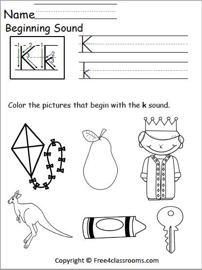Free Beginning Sounds Worksheet - Letter K - Free Worksheets ...