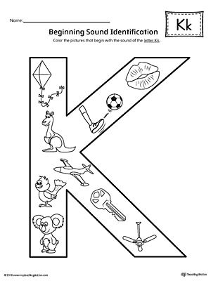 Letter K Beginning Sound Color Pictures Worksheet