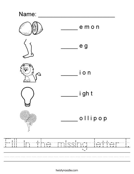 Fill in the missing letter l Worksheet - Twisty Noodle