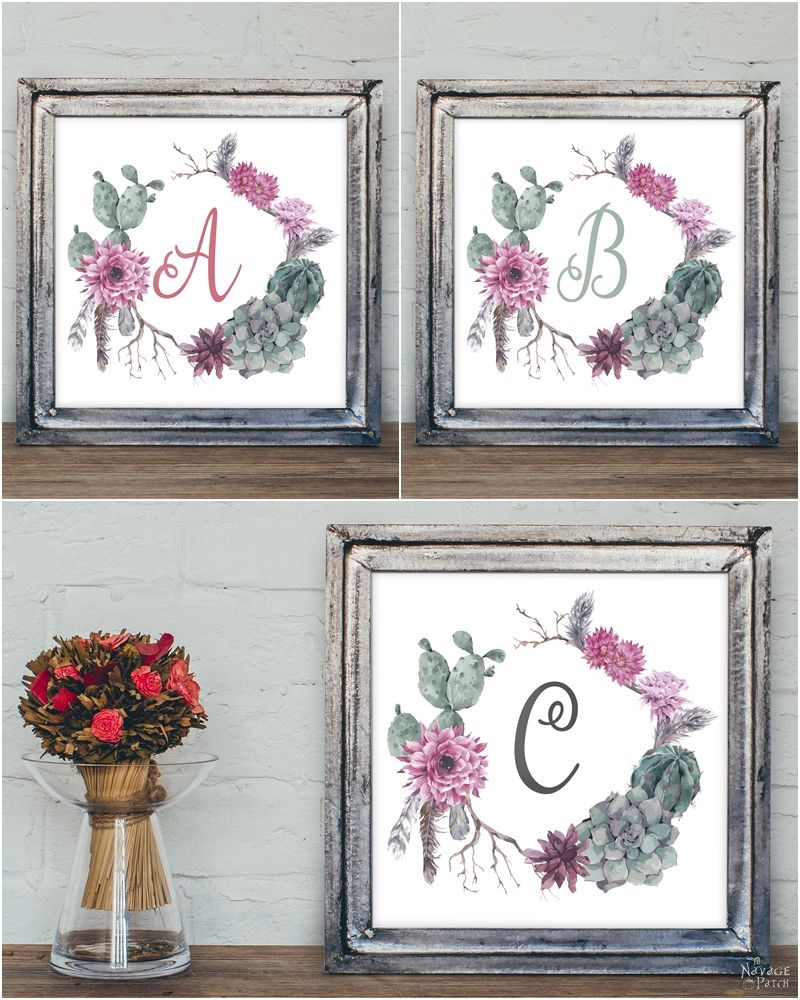 Free Printable Succulent Monogram Wall Art - The Navage Patch