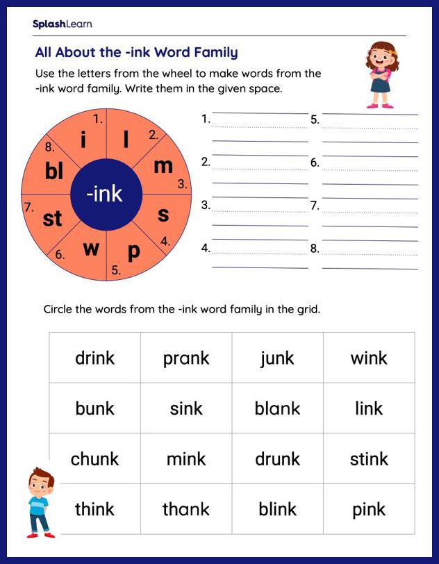 ink word family worksheet