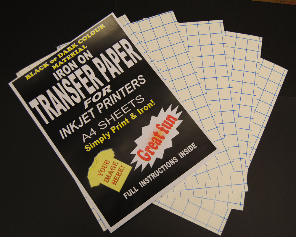 T-Shirt Tintenstrahl aufbügeln Stoff Transferpapier A4 20er-Pack (dunkle  Stoffe)