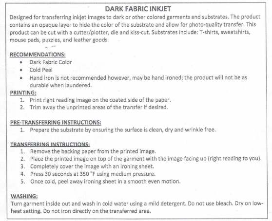 inkjet transfer paper washing instructions