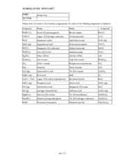 Chem 3 Nomenclature Worksheet Answer Key NOMENCLATURE
