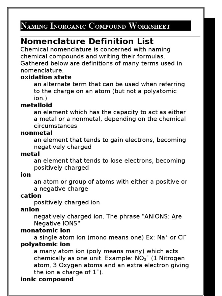 Inorganic Nomenclature Worksheet: Complete with ease airSlate