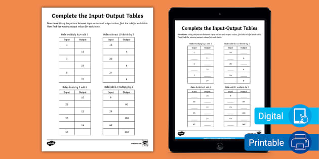 input output worksheet 4th grade