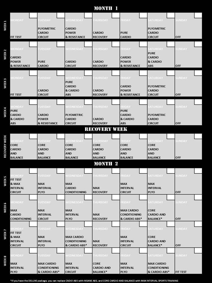 Insanity Workout Calendar - Trending Downward