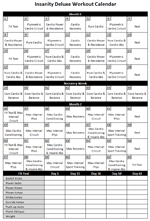 insanity calendar worksheet