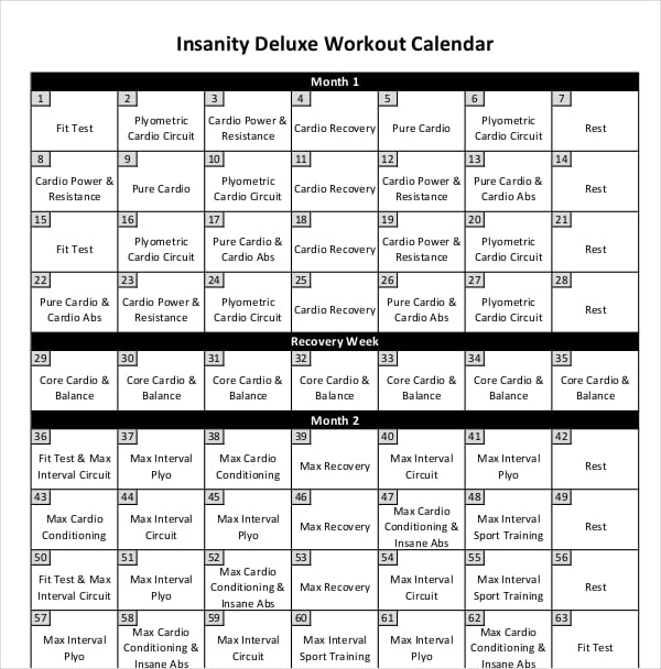 8+ Exercise or Workout Calendar Templates - PDF, Word