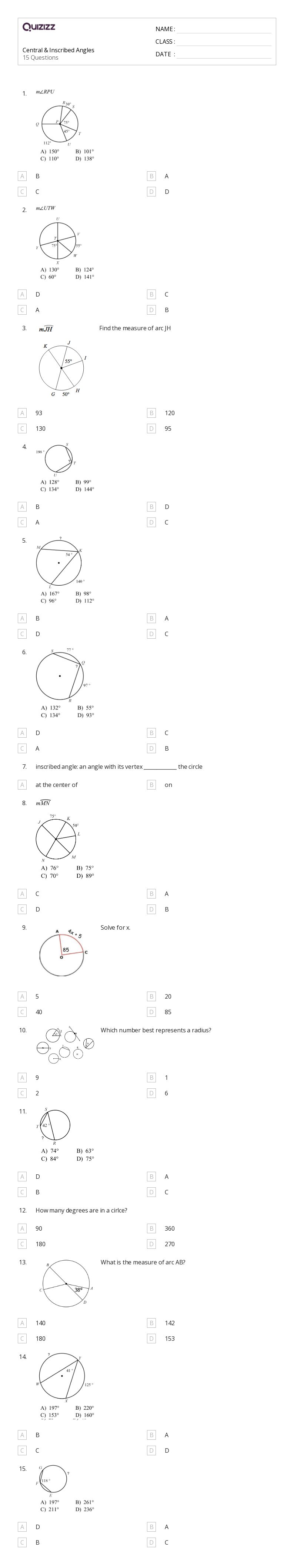 50+ inscribed angles worksheets for 10th Class on Quizizz | Free ...